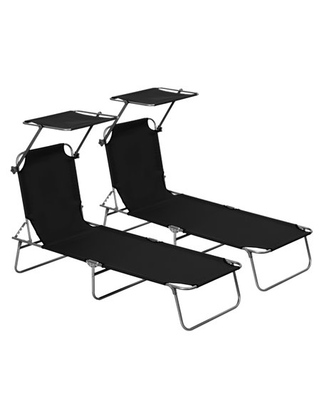 Outsunny 2 Pcs Outdoor Foldable Sun Lounger Set, Black 84B-P087 - pic 42123 | FastDaddyshop