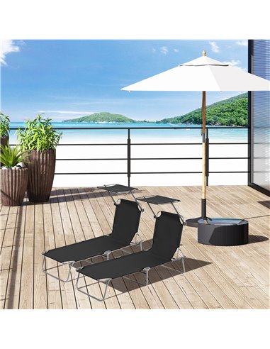 Outsunny 2 Pcs Outdoor Foldable Sun Lounger Set, Black 84B-P087