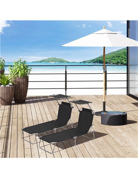 Outsunny 2 Pcs Outdoor Foldable Sun Lounger Set, Black 84B-P087 - pic 42124 | FastDaddyshop