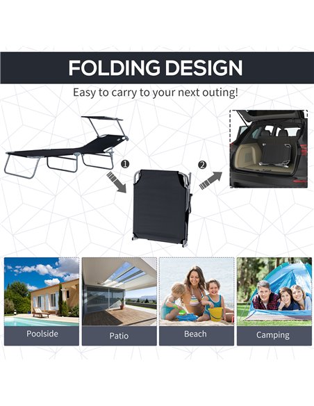 Outsunny 2 Pcs Outdoor Foldable Sun Lounger Set, Black 84B-P087 - pic 42127 | FastDaddyshop