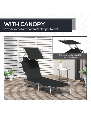 Outsunny 2 Pcs Outdoor Foldable Sun Lounger Set w/ Removeable Shade Canopy, Patio Recliner Sun Lounger w/ Adjustable Backrest w/