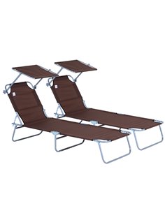 Outsunny 2 Pcs Outdoor Foldable Sun Lounger Set, Brown 84B-P090