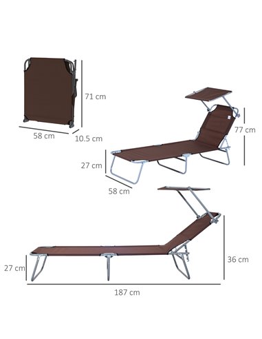 Outsunny 2 Pcs Outdoor Foldable Sun Lounger Set, Brown 84B-P090