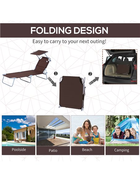Outsunny 2 Pcs Outdoor Foldable Sun Lounger Set w/ Removeable Shade Canopy, Patio Recliner Sun Lounger w/ Adjustable Backrest w/ - pic 42136 | FastDaddyshop