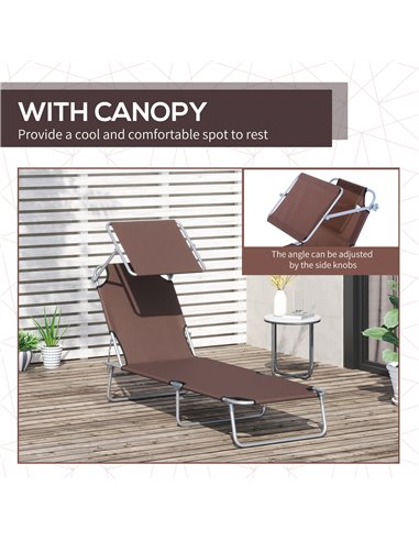 Outsunny 2 Pcs Outdoor Foldable Sun Lounger Set w/ Removeable Shade Canopy, Patio Recliner Sun Lounger w/ Adjustable Backrest w/