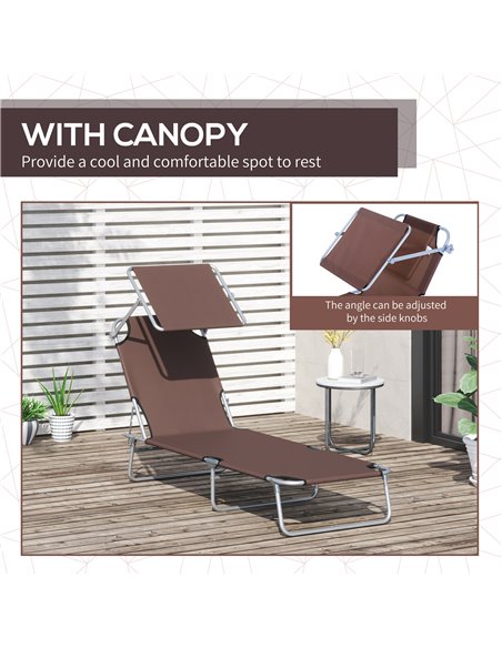 Outsunny 2 Pcs Outdoor Foldable Sun Lounger Set w/ Removeable Shade Canopy, Patio Recliner Sun Lounger w/ Adjustable Backrest w/ - pic 42137 | FastDaddyshop