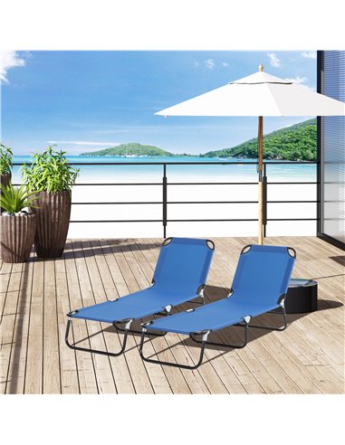 Outsunny 2 Pcs Foldable 5-Position Sun Lounger Set, Blue 84B-P082