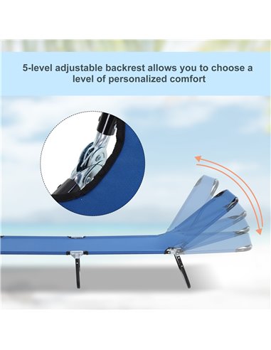Outsunny 2 Pcs Foldable 5-Position Sun Lounger Set, Blue 84B-P082