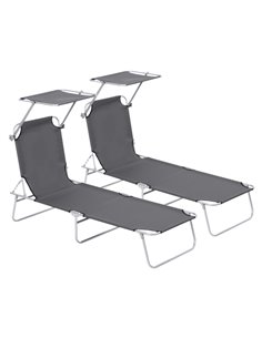 Outsunny 2 Pcs Outdoor Foldable Sun Lounger Set, Grey 84B-P089