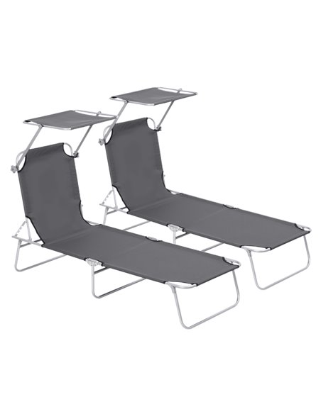 Outsunny 2 Pcs Outdoor Foldable Sun Lounger Set, Grey 84B-P089 - pic 42150 | FastDaddyshop