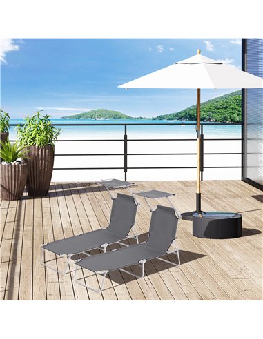 Outsunny 2 Pcs Outdoor Foldable Sun Lounger Set, Grey 84B-P089
