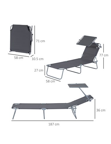 Outsunny 2 Pcs Outdoor Foldable Sun Lounger Set, Grey 84B-P089