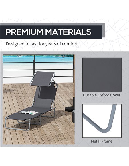 Outsunny 2 Pcs Outdoor Foldable Sun Lounger Set w/ Removeable Shade Canopy, Patio Recliner Sun Lounger w/ Adjustable Backrest w/ - pic 42156 | FastDaddyshop