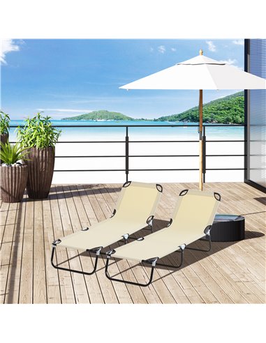 Outsunny 2 Pieces Foldable Sun Lounger Set, Beige 84B-P084
