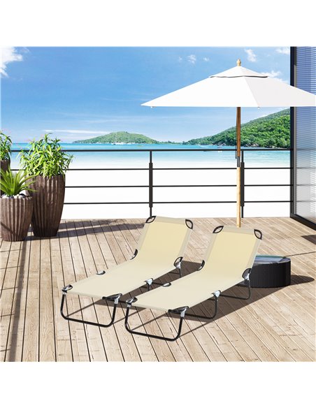 Outsunny 2 Pieces Foldable Sun Lounger Set, Beige 84B-P084 - pic 42160 | FastDaddyshop