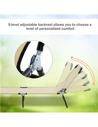Outsunny 2 Pieces Foldable Sun Lounger Set, Beige 84B-P084