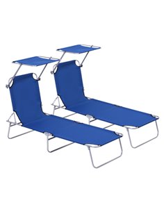 Outsunny 2 Pieces Foldable Sun Lounger Set, Blue 84B-P088