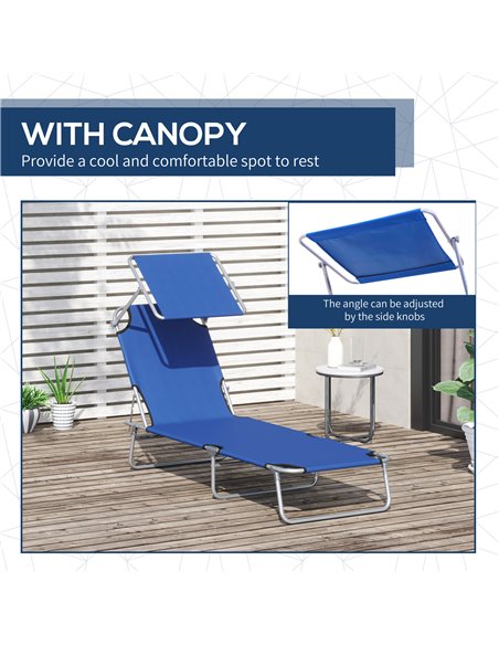 Outsunny 2 Pieces Foldable Sun Lounger Set with Removeable Shade Canopy, Patio Recliner with Adjustable Backrest with Mesh Fabri - pic 42191 | FastDaddyshop