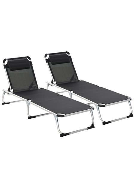 Outsunny 2 Pieces Foldable Sun Lounger with Pillow, Black 84B-P077 - pic 42195 | FastDaddyshop