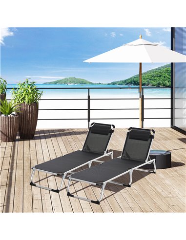 Outsunny 2 Pieces Foldable Sun Lounger with Pillow, Black 84B-P077