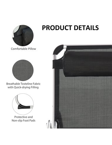 Outsunny 2 Pieces Foldable Sun Lounger with Pillow, Black 84B-P077