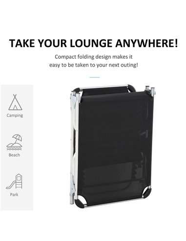 Outsunny 2 Pieces Foldable Sun Lounger with Pillow, Black 84B-P077