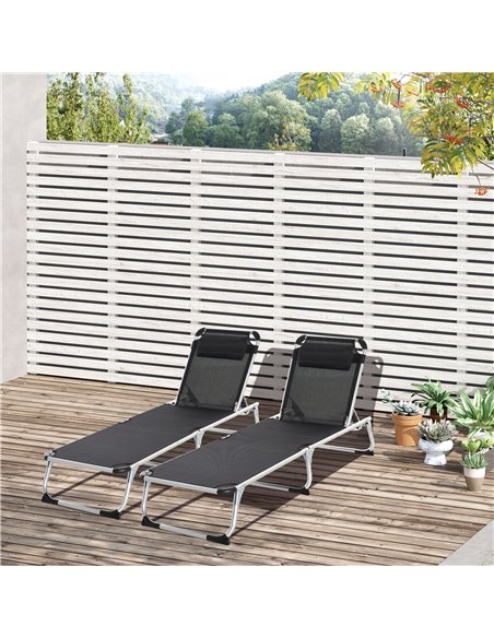 Outsunny 2 Pieces Foldable Sun Lounger with Pillow, 5-Level Adjustable Reclining Lounge Chair, Aluminium Frame Camping Bed Cot,  - pic 42203 | FastDaddyshop