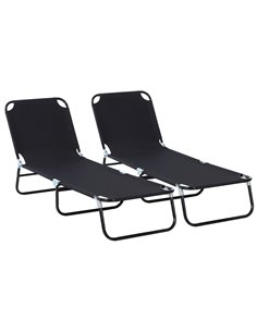 Outsunny 2 Pieces Foldable Sun Lounger Set, Black 84B-P081