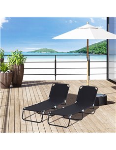 Outsunny 2 Pieces Foldable Sun Lounger Set, Black 84B-P081 2