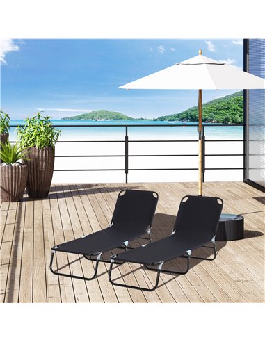 Outsunny 2 Pieces Foldable Sun Lounger Set, Black 84B-P081