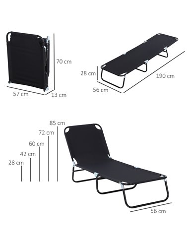 Outsunny 2 Pieces Foldable Sun Lounger Set, Black 84B-P081