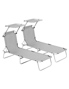 Outsunny 2 Pcs Outdoor Foldable Sun Lounger Set, Light Grey 84B-P086