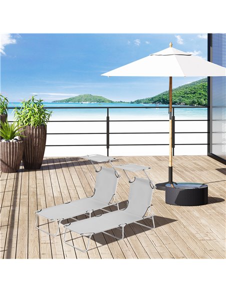 Outsunny 2 Pcs Outdoor Foldable Sun Lounger Set, Light Grey 84B-P086 - pic 42214 | FastDaddyshop