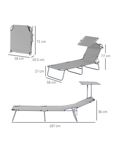 Outsunny 2 Pcs Outdoor Foldable Sun Lounger Set, Light Grey 84B-P086