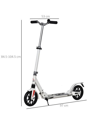 HOMCOM Kick Scooter Height Adjustable Foldable Scooter 200mm Large Wheels Scooters w/ Foot Brak, Shock Absorption Mechanism for 