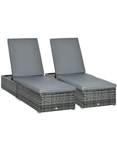 Outsunny PE Rattan Sun Loungers set of 2 with Cushion, Grey 862-P018