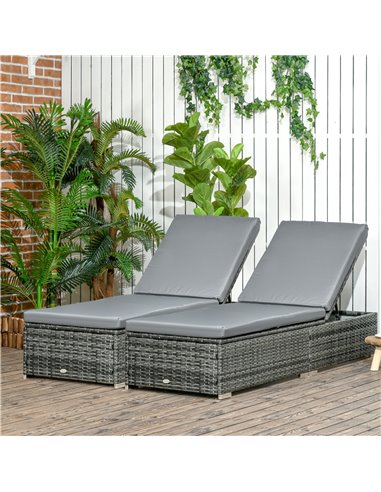 Outsunny PE Rattan Sun Loungers set of 2 with Cushion, Grey 862-P018