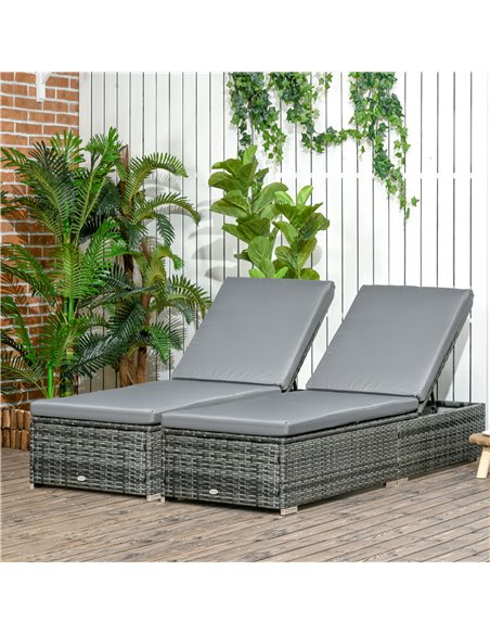 Outsunny PE Rattan Sun Loungers set of 2 with Cushion, Grey 862-P018 - pic 42223 | FastDaddyshop
