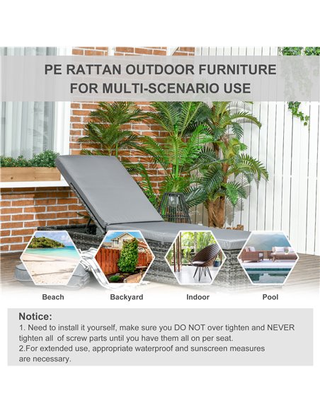 Outsunny PE Rattan Sun Loungers set of 2 w/ Cushion, 2 Pcs Garden Sunbed Furniture w/ 5-Level Backrest, Reclining Patio Wicker B - pic 42228 | FastDaddyshop