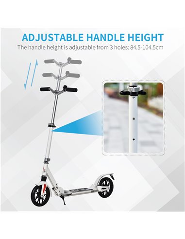 HOMCOM Kick Scooter Height Adjustable Foldable Scooter 200mm Large Wheels Scooters w/ Foot Brak, Shock Absorption Mechanism for 