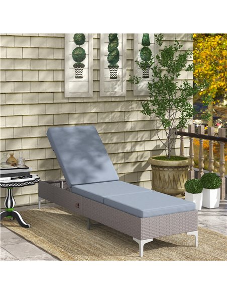 Outsunny Multi-position PE Rattan Sun Lounger, Dark Grey 862-072V70CG - pic 42232 | FastDaddyshop