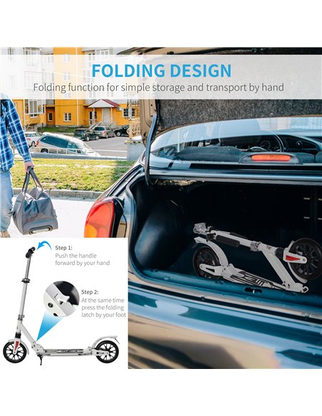 HOMCOM Kick Scooter Height Adjustable Foldable Scooter 200mm Large Wheels Scooters w/ Foot Brak, Shock Absorption Mechanism for  - pic 4224 | FastDaddyshop