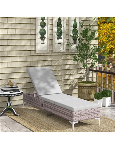 Outsunny Multi-positional PE Rattan Sun Lounger, Light Grey 862-072V70LG