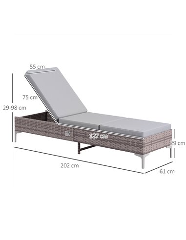 Outsunny Multi-positional PE Rattan Sun Lounger, Light Grey 862-072V70LG