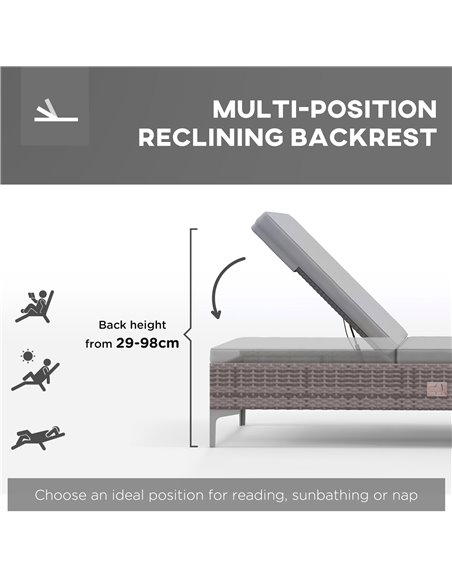 Outsunny Multi-positional PE Rattan Sun Lounger, Light Grey 862-072V70LG - pic 42243 | FastDaddyshop