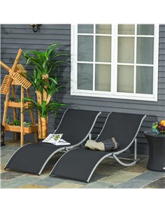 Outsunny 2 Pieces Folding S-shaped Sun Loungers, Black 84B-540BK 2