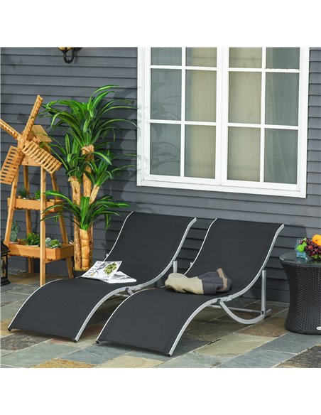 Outsunny 2 Pieces Folding S-shaped Sun Loungers, Black 84B-540BK - pic 42250 | FastDaddyshop