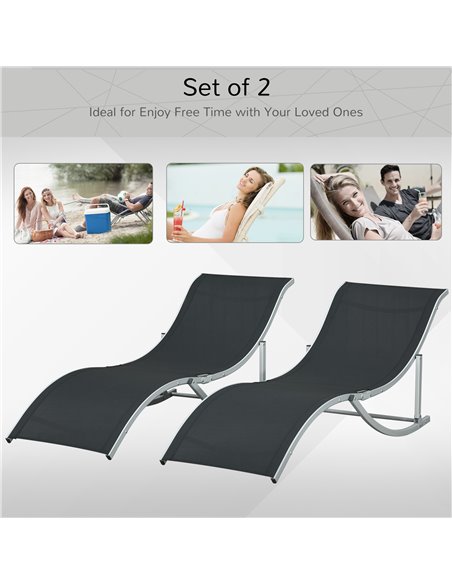 Outsunny 2 Pieces Folding S-shaped Sun Loungers, Black 84B-540BK - pic 42251 | FastDaddyshop