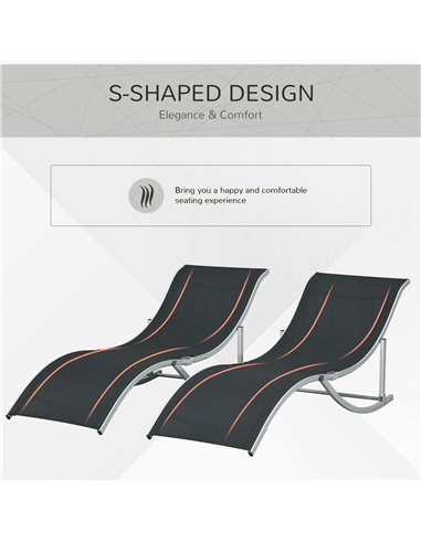 Outsunny 2 Pieces Folding Sun Lounger, S-shaped Lounge Chairs Reclining Sleeping Bed with Aluminium Frame 84B-540BK