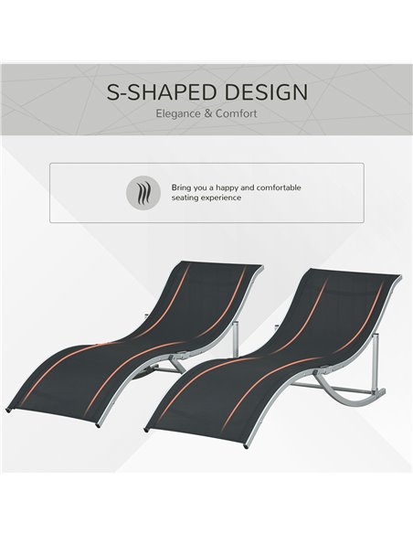 Outsunny 2 Pieces Folding Sun Lounger, S-shaped Lounge Chairs Reclining Sleeping Bed with Aluminium Frame 84B-540BK - pic 42254 | FastDaddyshop